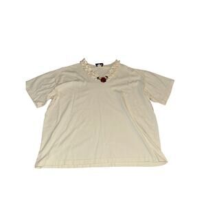 GITANO Vintage Tee With Ruffle and Rose Neckline